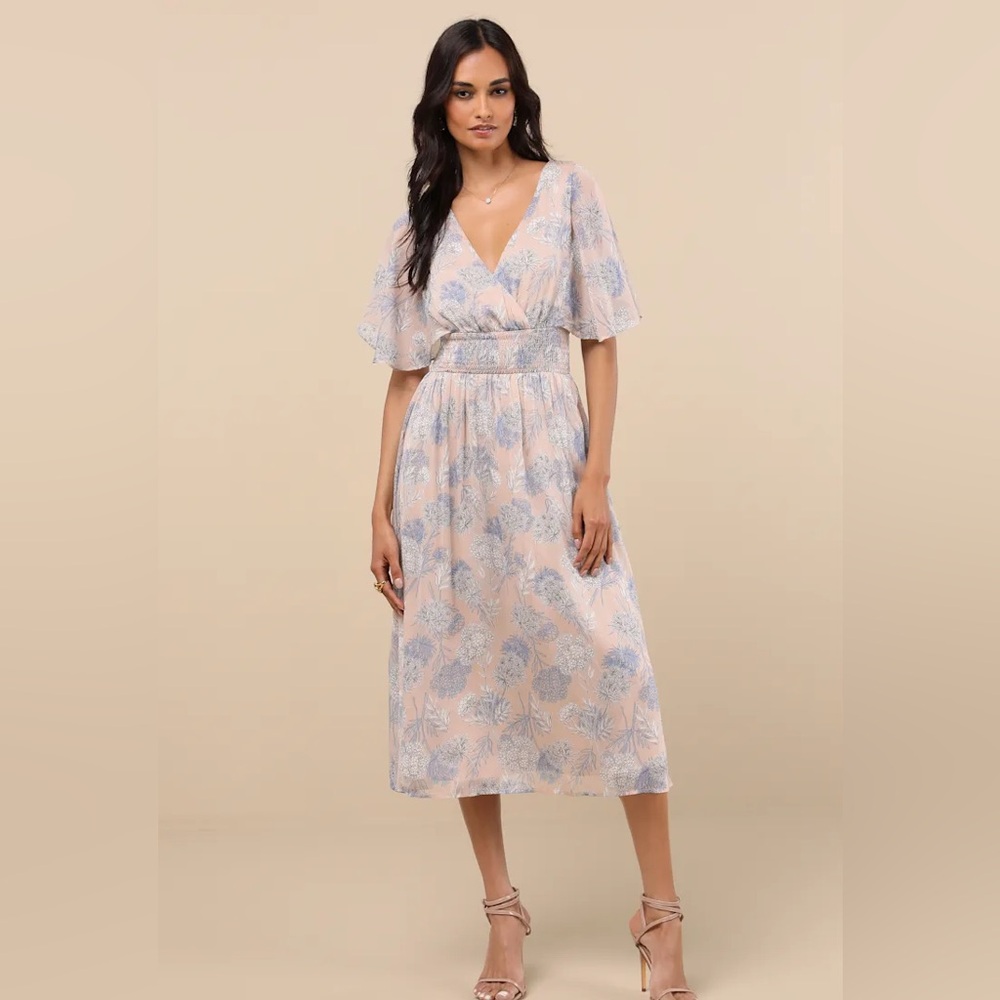 Lulu's Blue and Cream Floral Maxi Dress